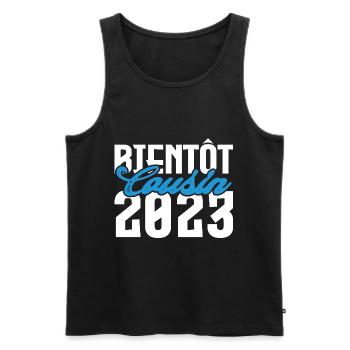 Cadeau Annonce grossesse bientôt Cousin 2023. - Débardeur bio Premium Homme - noir - Devant - Michal (187cm)