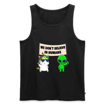 Wir glauben nicht an Menschen - Männer Premium Bio Tank Top - Schwarz - Vorne - AI Model Male 178 light (178cm)