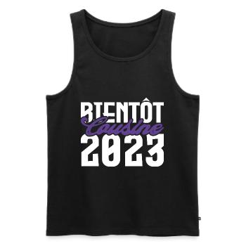 Cadeau Annonce grossesse bientôt Cousine 2023. - Débardeur bio Premium Homme - noir - Devant - Michal (187cm)