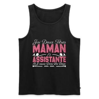 J'ai deux titres maman et Assistante. Cadeau Maman - Débardeur bio Premium Homme - noir - Devant - Michal (187cm)