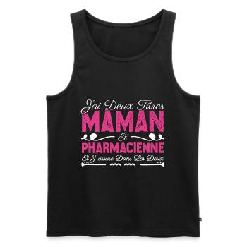 J'ai deux titres maman et Pharmacienne.Cadeau Mère - Débardeur bio Premium Homme - noir - Devant - Michal (187cm)
