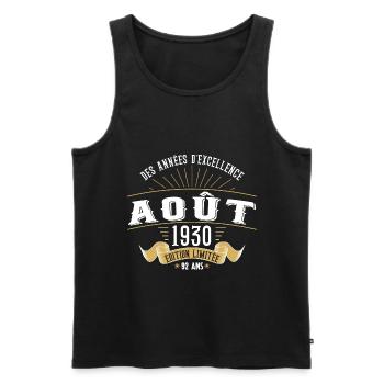 92 Ans Anniversaire Vintage Né(e) en Août 1930 - Débardeur bio Premium Homme - noir - Devant - Michal (187cm)