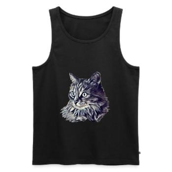 Katzenkopf überrascht blaugrau monochrom - Männer Premium Bio Tank Top - Schwarz - Vorne - AI Model Male 178 light (178cm)