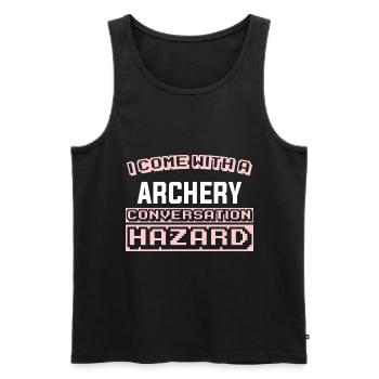 I COME WITH A ARCHERY CONVERSATION - Männer Premium Bio Tank Top - Schwarz - Vorne - Michal (187cm)