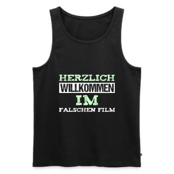 HERZLICH WILLKOMMEN IM FALSCHEN FILM - Männer Premium Bio Tank Top - Schwarz - Vorne - Michal (187cm)