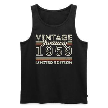 Januar 1959 Jahrgang 1959 - Geburtstag Januar 1959 - Männer Premium Bio Tank Top - Schwarz - Vorne - AI Model Male 178 light (178cm)