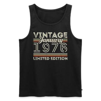 January 1976 Born in 1976 - Birthday January 1976 - Men's Premium Organic Tank Top - black - Front - AI Model Male 178 light (178cm)