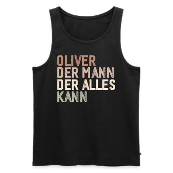 Oliver L’homme qui sait tout Prénom Oliver - Débardeur bio Premium Homme - noir - Devant - AI Model Male 178 light (178cm)