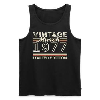 March 1977 Vintage 1977 Birthday Gift March - Men's Premium Organic Tank Top - black - Front - AI Model Male 178 light (178cm)