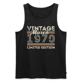 Mars 1970 Vintage 1970 Cadeau d’anniversaire Mars - Débardeur bio Premium Homme - noir - Devant - Michal (187cm)