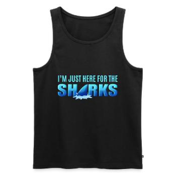 Ich bin nur wegen der Haie hier. Kinder Mädchen Ju - Männer Premium Bio Tank Top - Schwarz - Vorne - Michal (187cm)