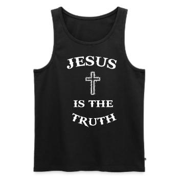 Religion Chrétien Jésus-Christ Croix Dicton - Débardeur bio Premium Homme - noir - Devant - Michal (187cm)