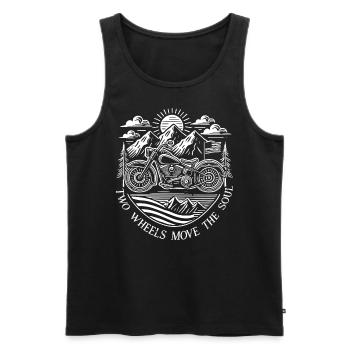 Chemise de moto vintage – Two Wheels Move the Soul - Débardeur bio Premium Homme - noir - Devant - Michal (187cm)