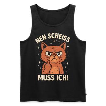 Chat doigt d’honneur Un collègue de merde - Débardeur bio Premium Homme - noir - Devant - AI Model Male 178 light (178cm)