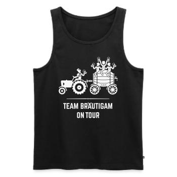 Team Bräutigam On Tour (Trecker Bierfass JGA / W) - Männer Premium Bio Tank Top - Schwarz - Vorne - Michal (187cm)