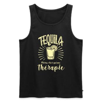 tequila moins cher qu'une thérapie - Débardeur bio Premium Homme - noir - Devant - Michal (187cm)