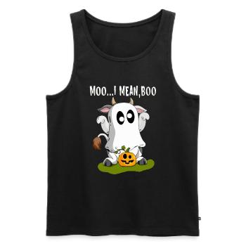 Une vache déguisée en fantôme célèbre Happy Halloween - Débardeur bio Premium Homme - noir - Devant - Michal (187cm)