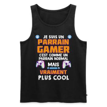 Mon Parrain Est Un Gamer Cool - Débardeur bio Premium Homme - noir - Devant - AI Model Male 178 light (178cm)