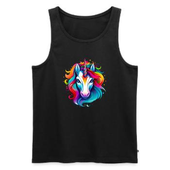 Licorne arc-en-ciel à crinière colorée - Débardeur bio Premium Homme - noir - Devant - Michal (187cm)