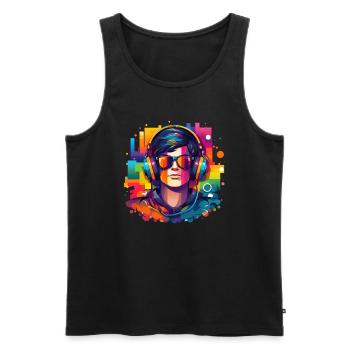 Homme portant un casque et des lunettes de soleil - Débardeur bio Premium Homme - noir - Devant - Michal (187cm)