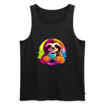 Cute sloth drinking coffee - Men's Premium Organic Tank Top - black - Front - AI Model Male 178 light (178cm)