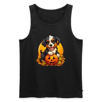 Cute Bernese Mountain Dog in autumn with pumpkin - Men's Premium Organic Tank Top - black - Front - AI Model Male 178 light (178cm)