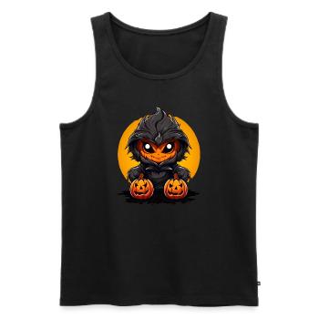 Pumpkin monster in black robe with pumpkins - Men's Premium Organic Tank Top - black - Front - AI Model Male 178 light (178cm)