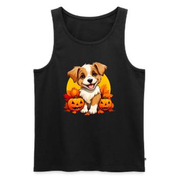 Chiot mignon avec des feuilles et des citrouilles - Débardeur bio Premium Homme - noir - Devant - Michal (187cm)