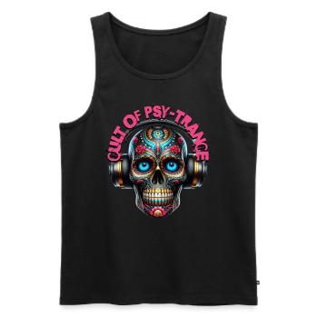 CULT OF PSY-TRANCE - Cool Skull with Headphones! - Men's Premium Organic Tank Top - black - Front - AI Model Male 178 light (178cm)