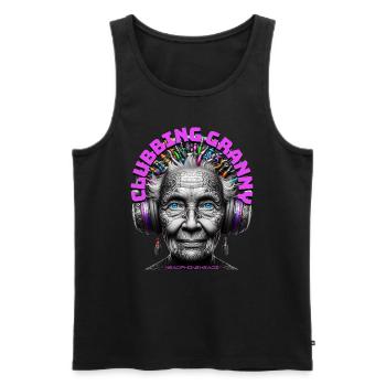 CLUBBING GRANNY - Cool Grandmother with Headphones - Men's Premium Organic Tank Top - black - Front - Michal (187cm)