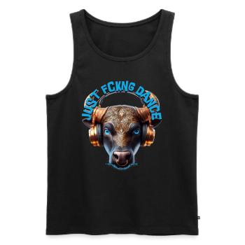 JUST FCKNG DANCE - Cool Cow with Headphones! - Men's Premium Organic Tank Top - black - Front - AI Model Male 178 light (178cm)