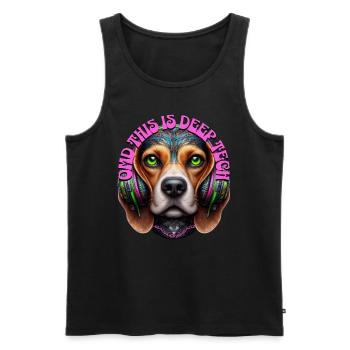 OMD THIS IS DEEP TECH -Cute Beagle with Headphones - Men's Premium Organic Tank Top - black - Front - AI Model Male 178 light (178cm)