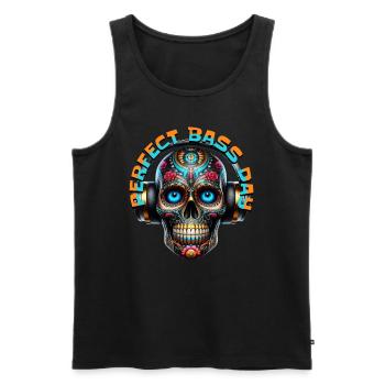 PERFECT BASS DAY - Cool Skull with Headphones! - Men's Premium Organic Tank Top - black - Front - Michal (187cm)