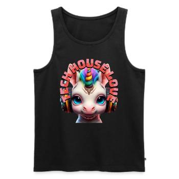 TECH HOUSE LOVE – Cute Unicorn Baby & Headphones! - Men's Premium Organic Tank Top - black - Front - AI Model Male 178 light (178cm)