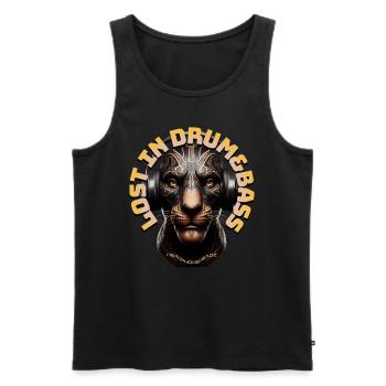 LOST IN DRUM&BASS – Cool Lion/Leo with Headphones! - Men's Premium Organic Tank Top - black - Front - Michal (187cm)