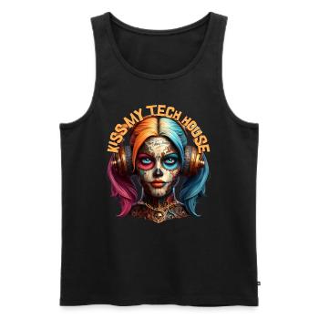 KISS MY TECH HOUSE - Cool Girl with Headphones! - Men's Premium Organic Tank Top - black - Front - AI Model Male 178 light (178cm)