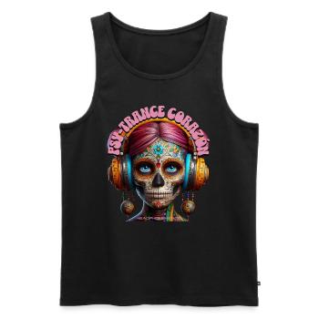 PSY-TRANCE CORAZÓN - Cool Woman with Headphones! - Men's Premium Organic Tank Top - black - Front - AI Model Male 178 light (178cm)