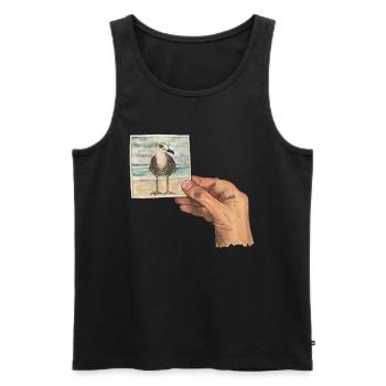 Main avec photo d'une mouette - Débardeur bio Premium Homme - noir - Devant - AI Model Male 178 light (178cm)