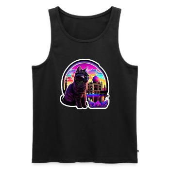 Chat psychédélique devant le Taj Mahal India - Débardeur bio Premium Homme - noir - Devant - AI Model Male 178 light (178cm)