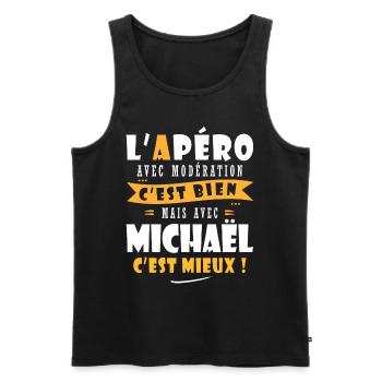 Michaël Apero T shirt Humour personnalisé apéro - Débardeur bio Premium Homme - noir - Devant - Michal (187cm)