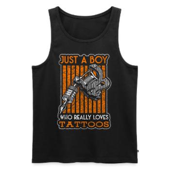 Tatoueur Tatouages Rockabilly Encré - Débardeur bio Premium Homme - noir - Devant - Michal (187cm)