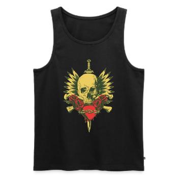 SKULL, WINGS, SWORD AND ROSES - Men's Premium Organic Tank Top - black - Front - AI Model Male 178 light (178cm)