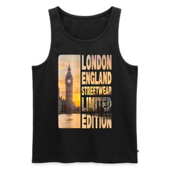 Londres Angleterre UK City Skyline Big Ben Streetwear - Débardeur bio Premium Homme - noir - Devant - Michal (187cm)