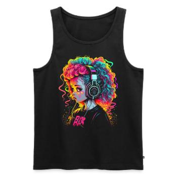 Jolie fille avec des écouteurs - Débardeur bio Premium Homme - noir - Devant - AI Model Male 178 light (178cm)