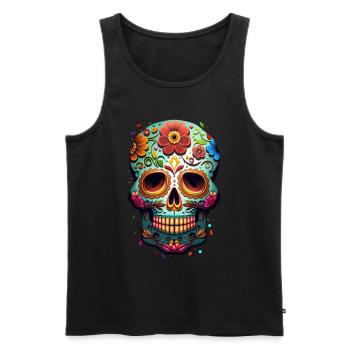 Crâne décoratif Méxicain - Débardeur bio Premium Homme - noir - Devant - Michal (187cm)