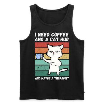 I need coffee and a cat hug - Men's Premium Organic Tank Top - black - Front - AI Model Male 178 light (178cm)