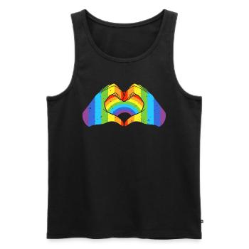 CSD LGBT Hände formen Regenbogen Herz Pride - Männer Premium Bio Tank Top - Schwarz - Vorne - AI Model Male 178 light (178cm)
