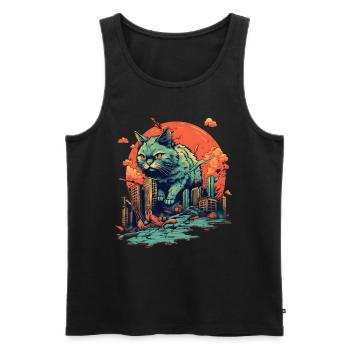 Kaiju Cat destroys City, Giant Evil Cat Japan - Men's Premium Organic Tank Top - black - Front - AI Model Male 178 light (178cm)