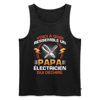 Cadeau fête des pères électricien papa qui déchire - Débardeur bio Premium Homme - noir - Devant - AI Model Male 178 light (178cm)