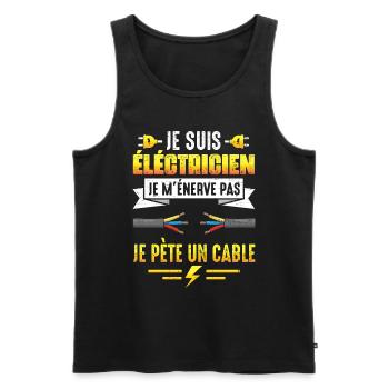 Cadeau électricien je pète un cable humour papa - Débardeur bio Premium Homme - noir - Devant - AI Model Male 178 light (178cm)